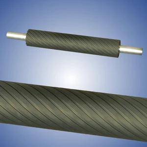 Rubberized roller with spiral grooving