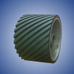 Rubberized pulley with spiral grooving